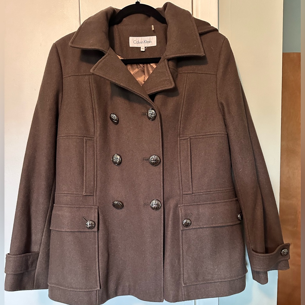 Calvin Klein Brown Double Breasted Women’s Pea Coat Size 12 Petite